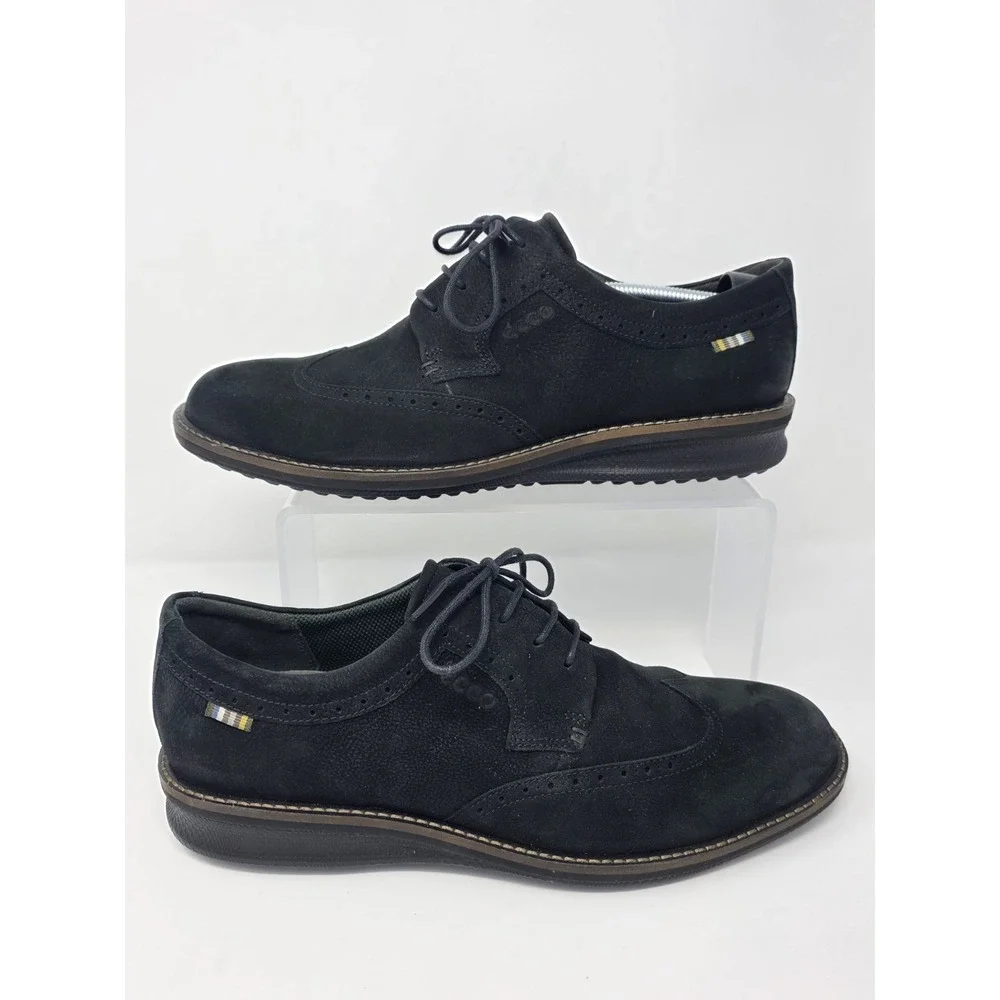 Ecco Shoes Mens Black Suede Leather Wingtip Brogue Oxford EU 42 US 8.5 9